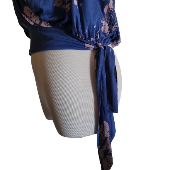 FREE PEOPLE Fiona Wrap Top, Boho, Blue Cobalt, XSmall, Bell Long Sleeves - Picture 11 of 16